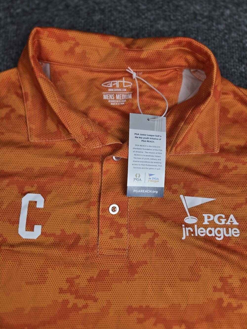 PGA Captains Golf Performance Polo Mens Med Jr League Garb Orange NWT #959